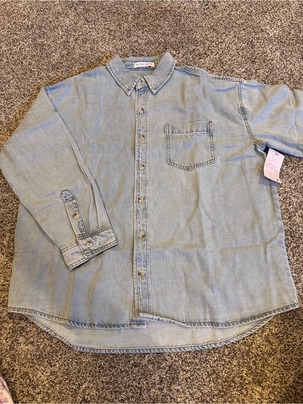 Light Wash Denim Button-Down Shirt - Casual Oversized